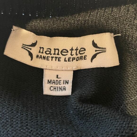 Nanette Lepore Mock Neck Sweater Sz L Polka Dot Sleeves Black White Shabby Chic - Picture 2 of 10